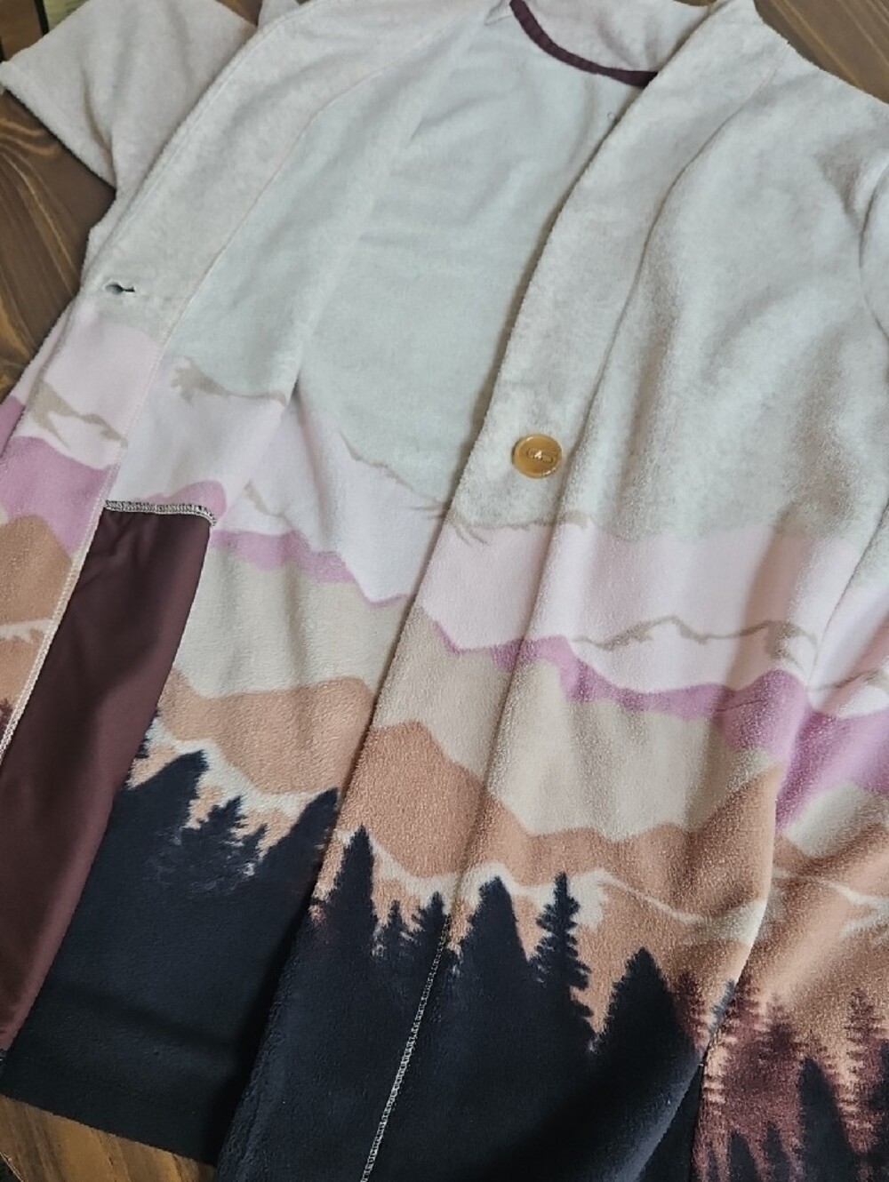 Cuddl Duds Cream, Pink and Black Scenic Button-Front Cardigan - Picture 6 of 9